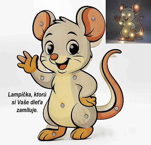 Svietidlá - Detská drevená LED lampa Myška - 17797077_
