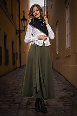 Sukne - PŮLKOLOVÁ MANŠESTROVÁ SUKNĚ - KHAKI - 17799459_