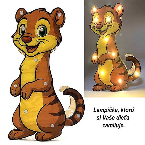 Svietidlá - Detská drevená LED lampa Lasička - 17799702_