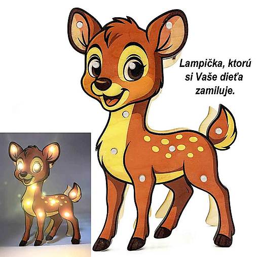 Svietidlá - Detská drevená LED lampa Srnka - 17799708_