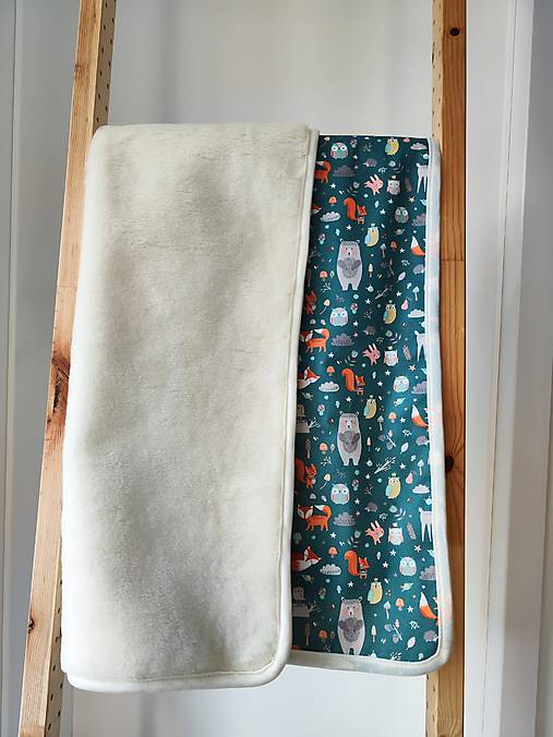 Detský textil - VLNIENKA Ovčie rúno deka 100% MERINO TOP SUPER WASH Natural s kašmírom  zvieratká petrolejové - 17803038_