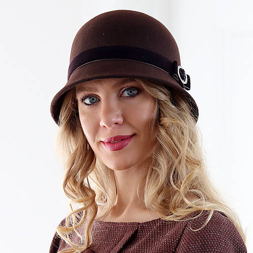 Čiapky, čelenky, klobúky - Klobúk Kelly - vlna, hnedý - 17802650_