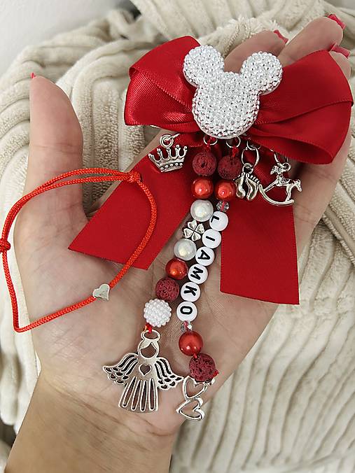 Detské doplnky - Set pre bábätko- mašlička na kočík a náramok proti urieknutiu so srdiečkom - 17802654_