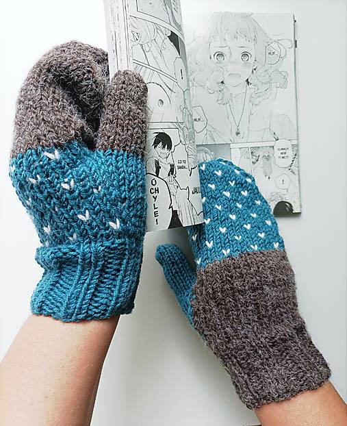 Rukavice - Modro hnedé  palčiaky  - 17804351_