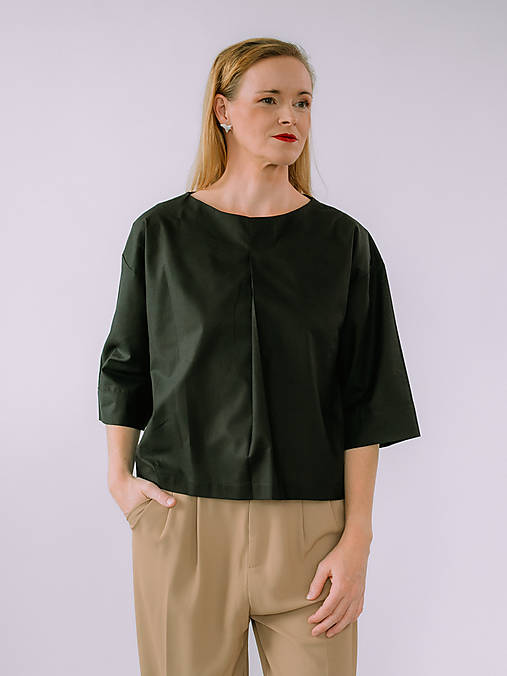 Blúzky a košele - MIESTNA BAVLNENÁ BLÚZKA OLÍVIA (ČIERNA) - 17806405_