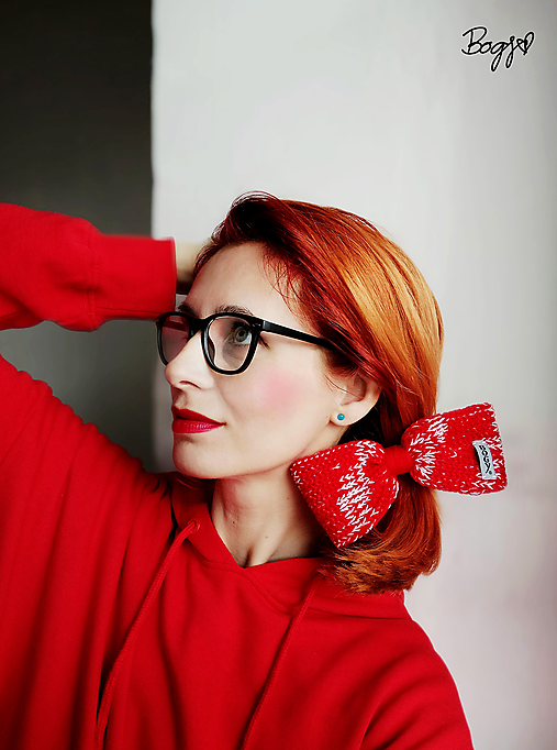 Ozdoby do vlasov - mašle - gumička do vlasů, červená žíhaná - 17807299_