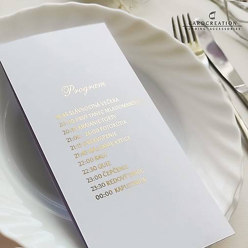 Svadobné menu skladacie, zlatý text