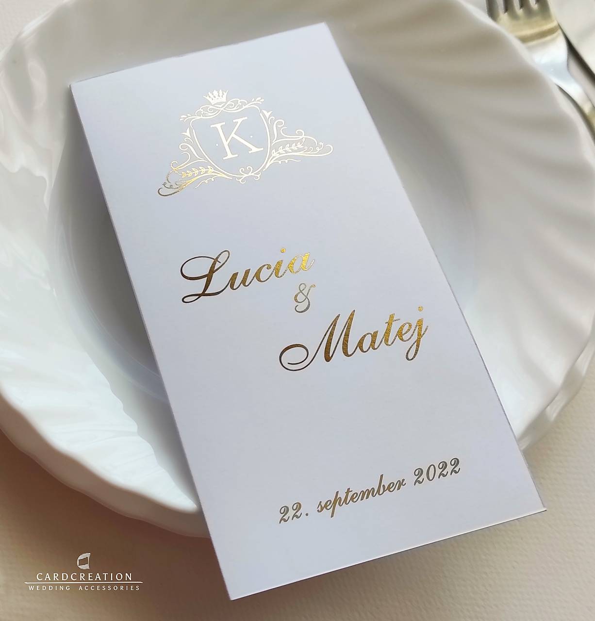 Svadobné menu skladacie, zlatý text