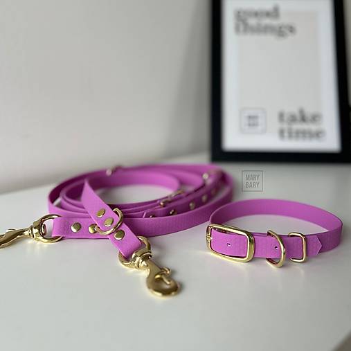 Pre zvieratá - MARYBARY Vodeodolný obojok a prepínacie vodítko / HEXA set - orgovánový so zlatým kovaním - 17806508_