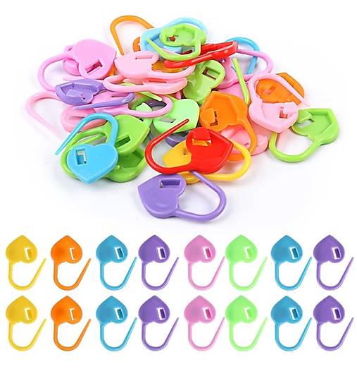 Galantéria - Zatváracie špendlíky srdiečka - označovače na pletenie a háčkovanie - 17806235_