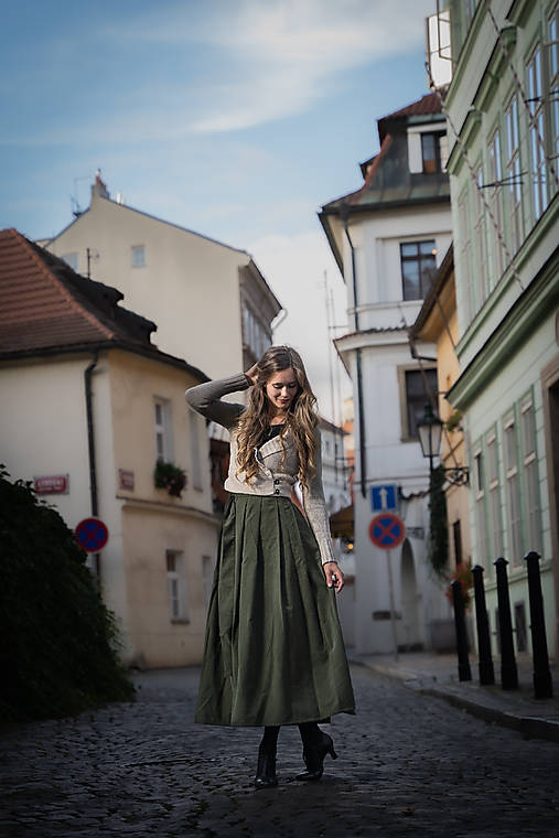Sukne - DLOUHÁ MANŠESTROVÁ KHAKI - 17807415_