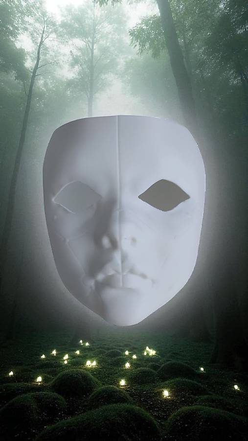 Iné doplnky - Halloween maska, ženska tvár,geisha z bio plastu PLA   (Čierna) - 17808896_