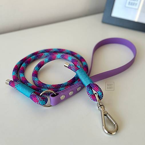 Pre zvieratá - Lanové vodítko pre psa URBAN s BioThane rúčkou - modro-fialové - 17808703_