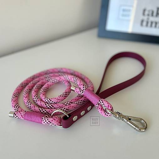 Pre zvieratá - Lanové vodítko pre psa URBAN s BioThane rúčkou - ružovo-bordové - 17808711_