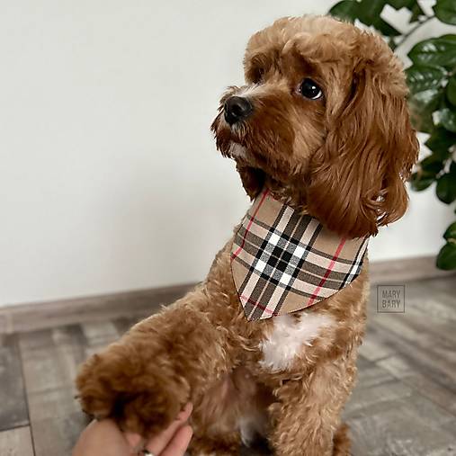 Pre zvieratá - MARYBARY Štýlová bandana / šatka pre psa - károvaná béžová - 17808717_