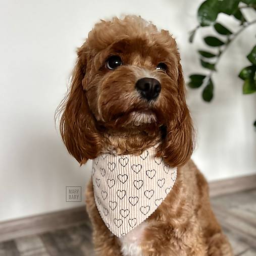 Pre zvieratá - MARYBARY Štýlová bandana / šatka pre psa - krémová so srdiečkami - 17808735_