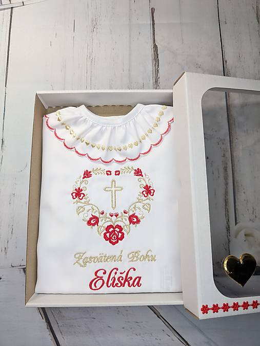 Detské oblečenie - Košieľka na krst K05 červená zlatá v darčekovom balení - 17808974_