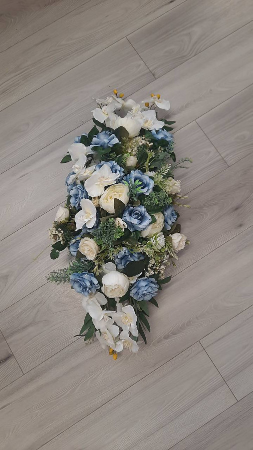 Dekorácie - Ikebana na hrob 80x30 cm (Modrá) - 17810350_