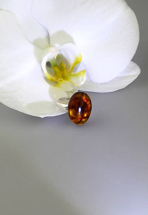 Prstene - jantár prsteň - v striebre (nastaviteľný prsteň) - 17810182_