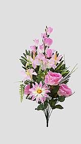 Dekorácie - Dušičky - podlhovastá kytica na hrob 55cm, biela - dekorácia (Fialová) - 17809715_