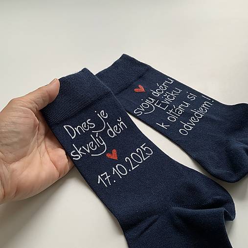 Maľované ponožky pre otca ženícha / nevesty (otca nevesty tmavomodré (maľba nad členkom))