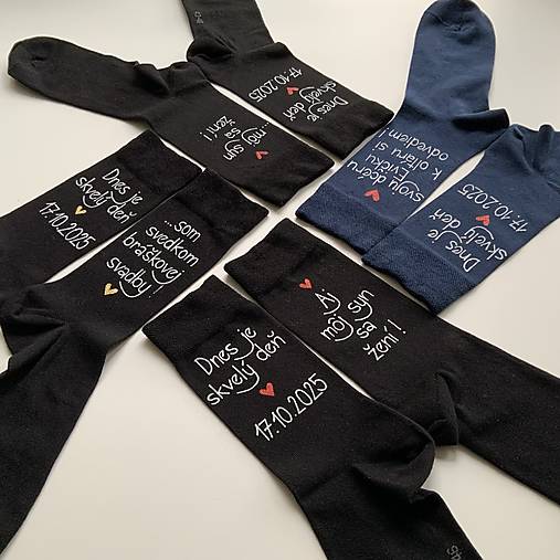 Maľované ponožky pre otca ženícha / nevesty (otca nevesty tmavomodré (maľba nad členkom))