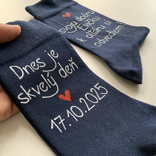 Maľované ponožky pre otca ženícha / nevesty (otca nevesty tmavomodré (maľba nad členkom))