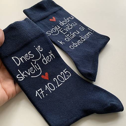 Maľované ponožky pre otca ženícha / nevesty (otca nevesty tmavomodré (maľba nad členkom))