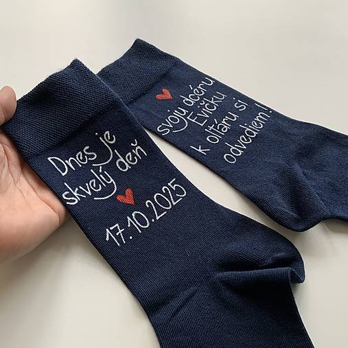 Maľované ponožky pre otca ženícha / nevesty (otca nevesty tmavomodré (maľba nad členkom))