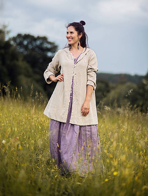 Mikiny - Lněná kabátek s kapucí a zapínáním  - 17810280_