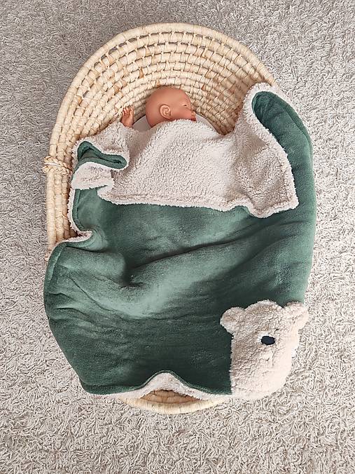 Detský textil - Detská deka na zimu s flisom a barančekom tmavozelená - 17813179_