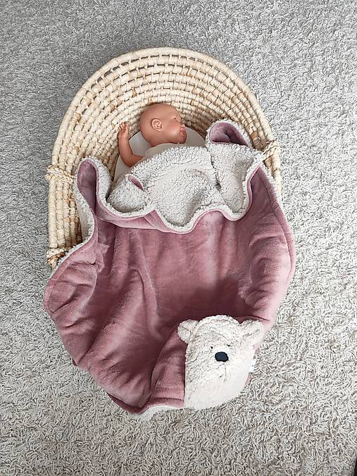 Detský textil - Detská deka na zimu s flisom a barančekom tmavá staroružová - 17813215_