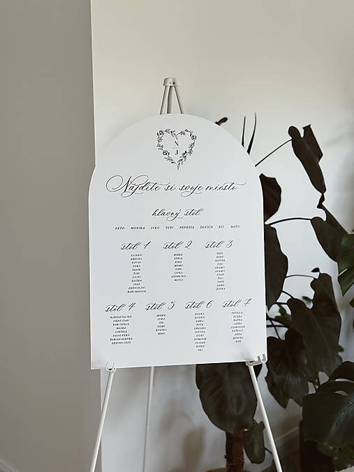 Papiernictvo - Zasadací poriadok svadobná tabuľa polkruh monogram srdce - 17813131_
