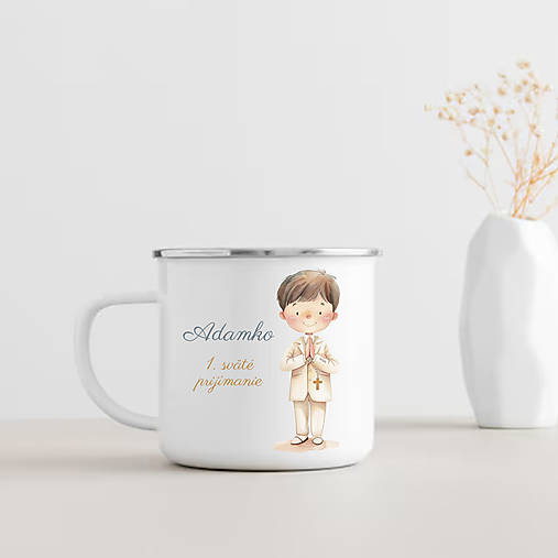 Nádoby - Smaltovaný hrnček na prvé sväté prijímanie (Chlapec) - 17813034_