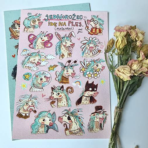 Kresby - Jednorožci idú na ples- print  - 17812316_