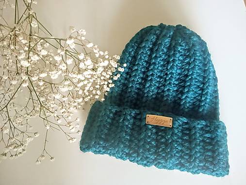 Čiapky, čelenky, klobúky - WINTER TIME - Hygge čiapka petrolejová - 17812061_