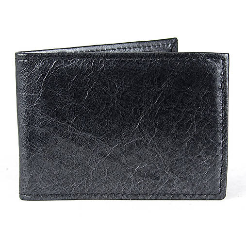 Peňaženky - Kožené púzdro na karty a vizitky, čierna lesklá metalická farba - 17812747_