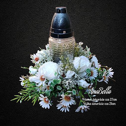 Dekorácie - Ikebana, kahanec na hrob  (Dekorácia s bielymi kvietkami) - 17813925_