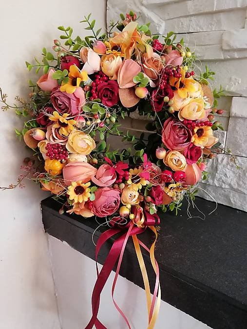 Dekorácie - Jesenný veniec s mašlou 30ccm - 17812286_