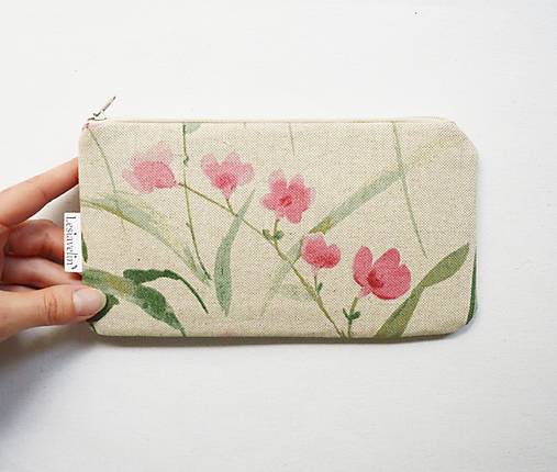 Taštičky - Taštička menšia - Ružové kvety - 17814988_