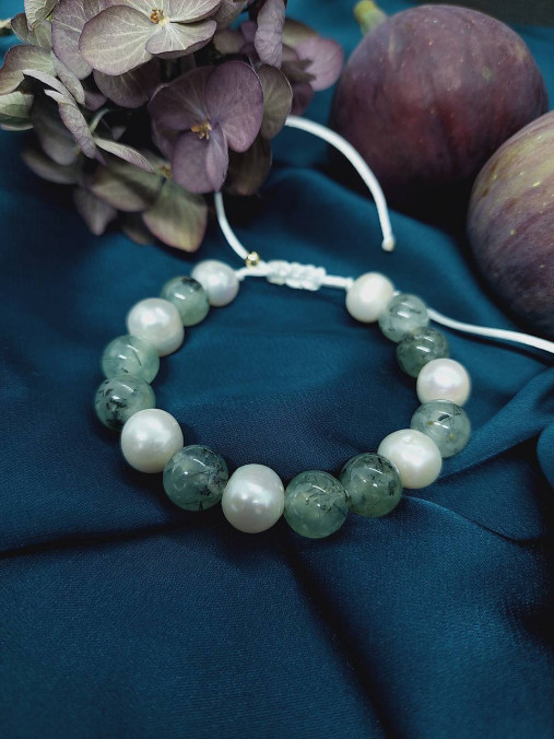 Náramky - Náramok prehnit, perly - 17816221_