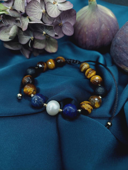 Náramky - Náramok tigrie oko, lapis lazuli, ónyx, perla - 17816233_