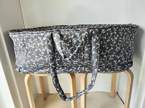 Detský textil - Vlnienka Hniezdo do vaničky kočíka 100% bavlna Kvietky šedé na mieru - 17816630_