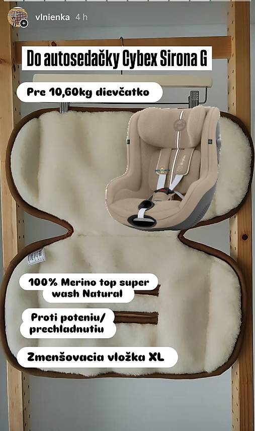 Detský textil -  Zmenšujúca vložka XL Vlnienka proti poteniu do autosedačky Cybex Sirona G 100% Merino top super wash Bodka béžová  - 17816652_