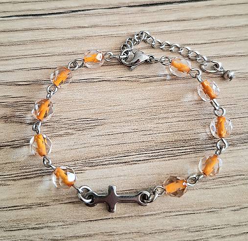 Náramky - Ruženec/náramok  /oceľ/ (oranžová) - 17817414_