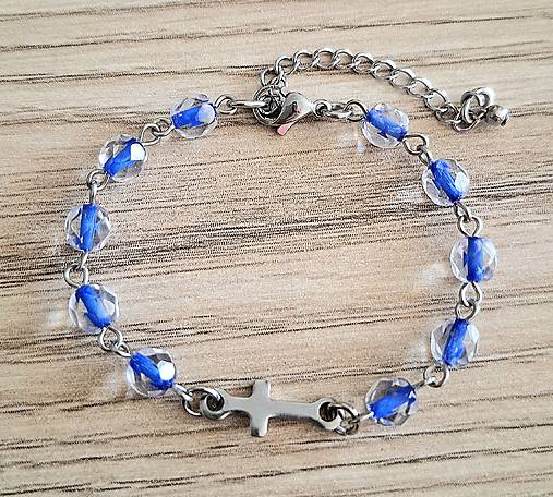 Náramky - Ruženec/náramok  /oceľ/ (modrá) - 17817443_