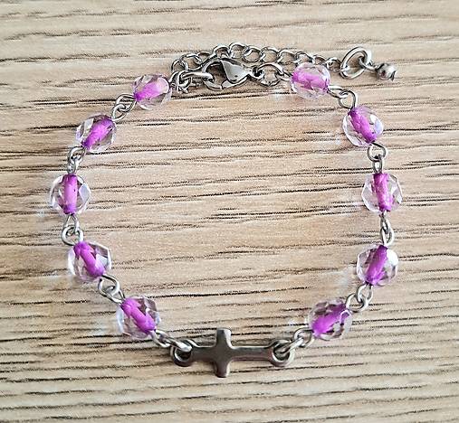 Náramky - Ruženec/náramok  /oceľ/ (ružovofialová) - 17817450_