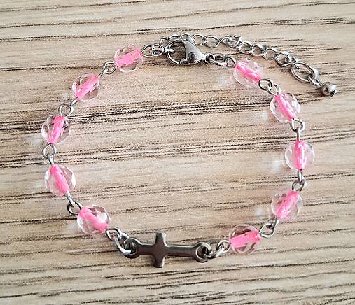 Náramky - Ruženec/náramok  /oceľ/ (ružová) - 17817454_