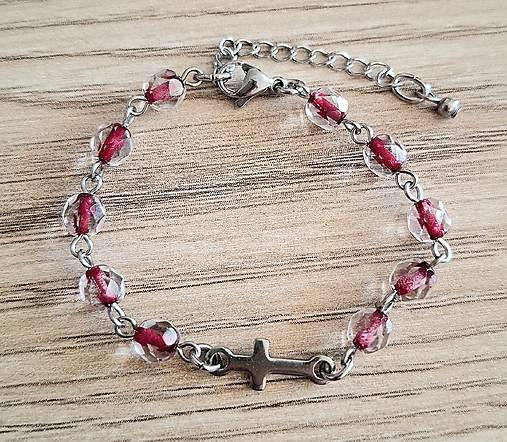 Náramky - Ruženec/náramok  /oceľ/ (bordová) - 17817456_