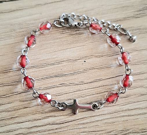 Náramky - Ruženec/náramok  /oceľ/ (červená) - 17817464_